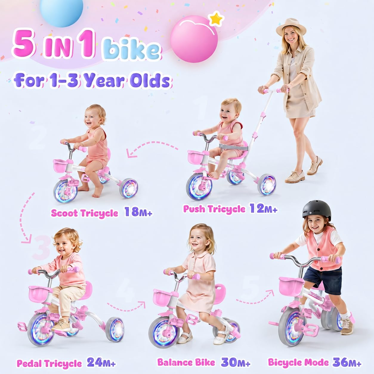 Amazon.co.jp: 3イン1三輪車ピンク。 : おもちゃ